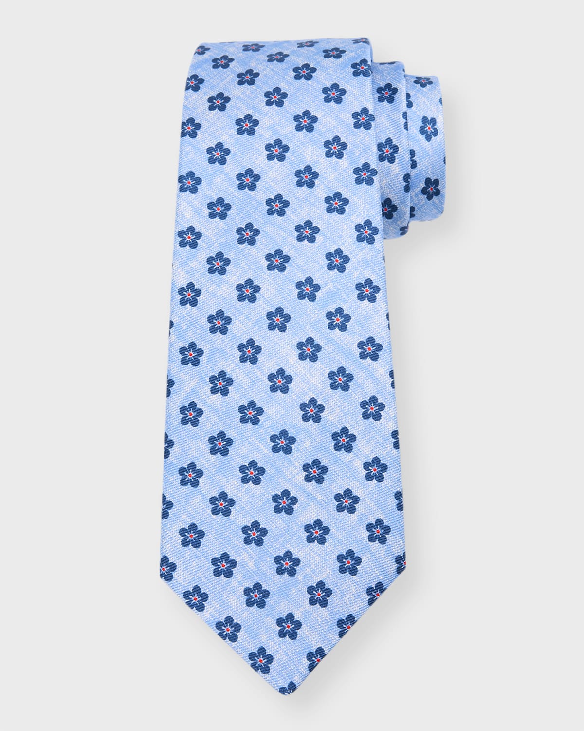 Kiton Men's Aligned Flower Silk Tie In Light Blue