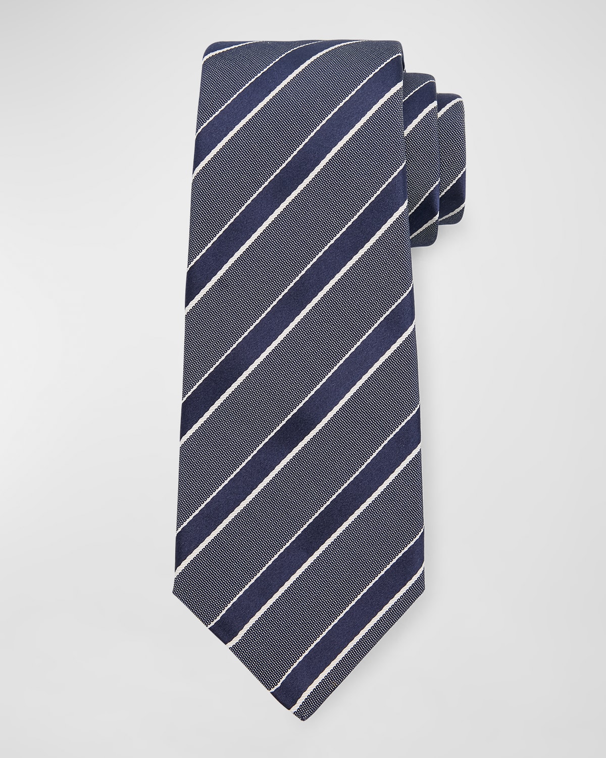 Shop Kiton Men's Silk-cotton Stripe Tie In Navy