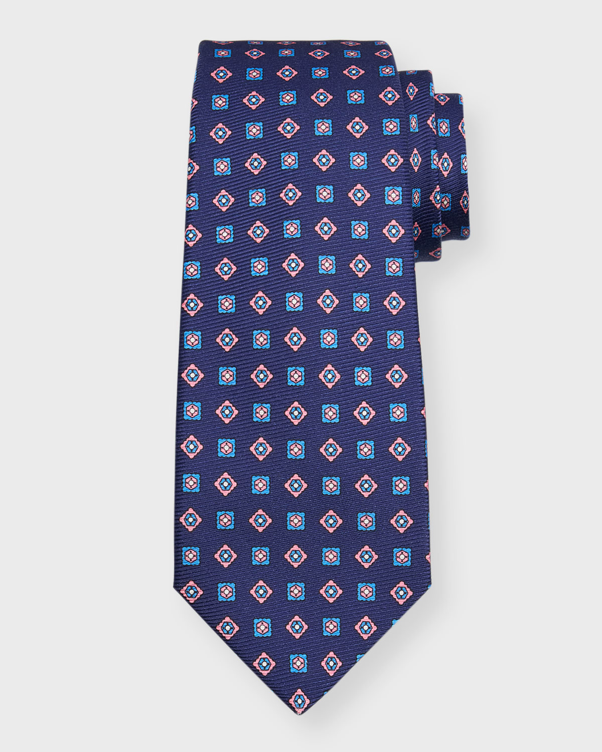 Kiton Men's Small Squares Printed Silk Tie In Navy Multi