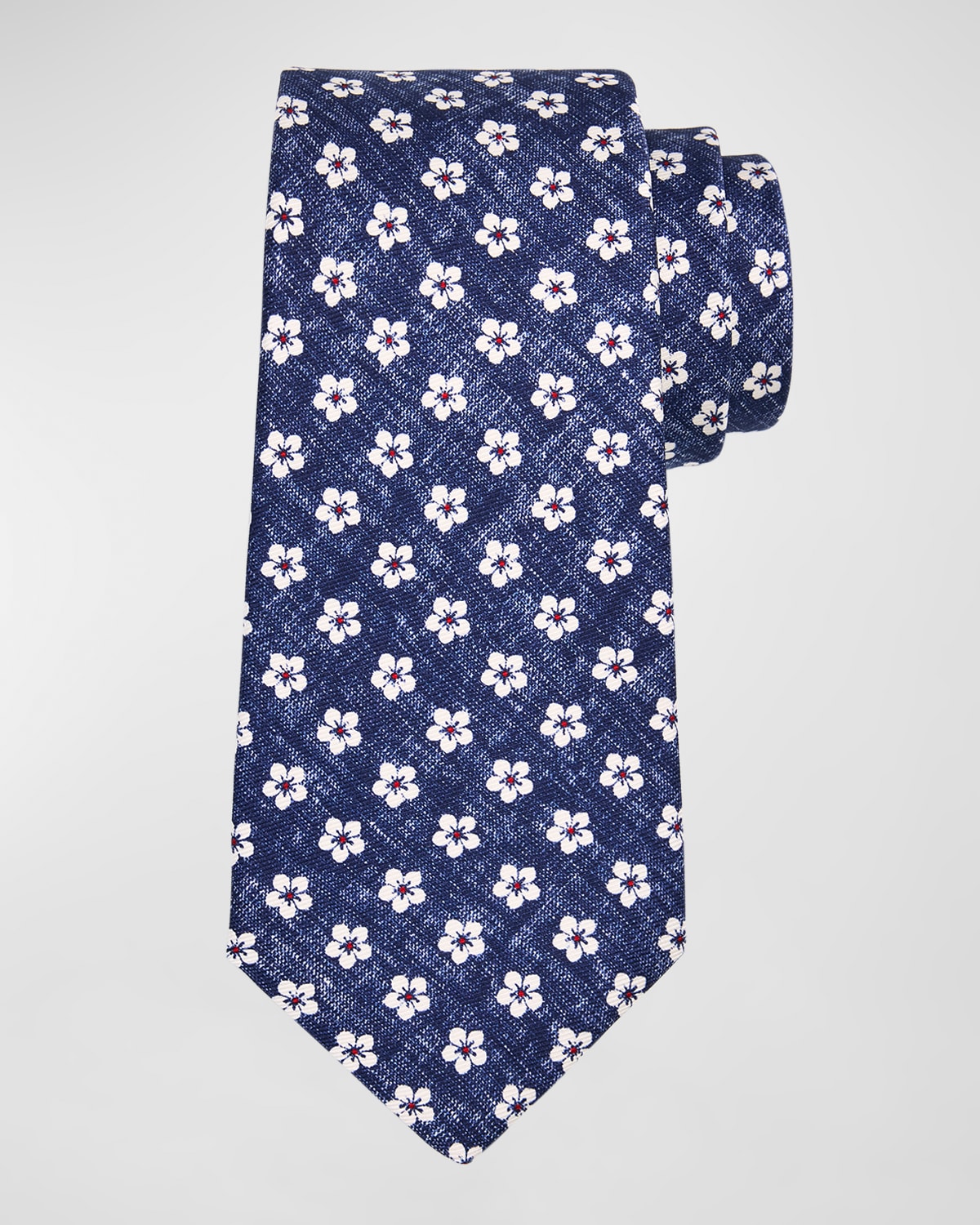 Kiton Men's Silk Flower-print Tie In Navy