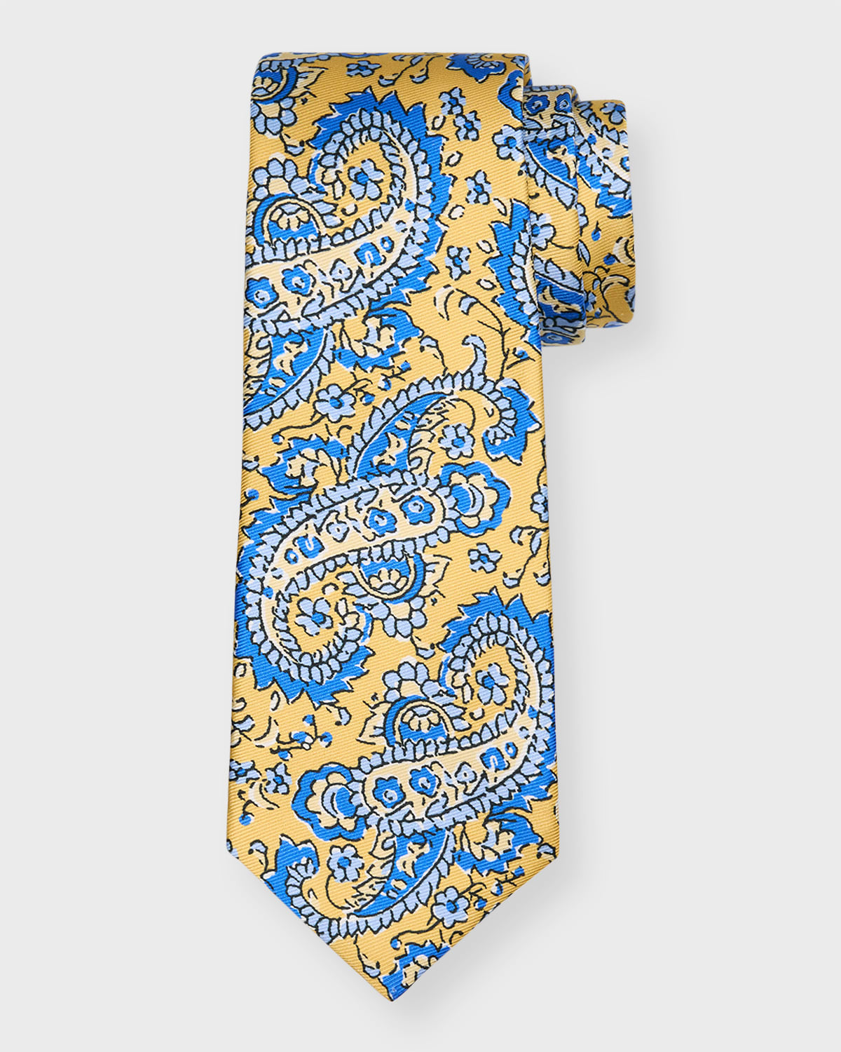 Kiton Men's Large Paisley-print Silk Tie In Yellow