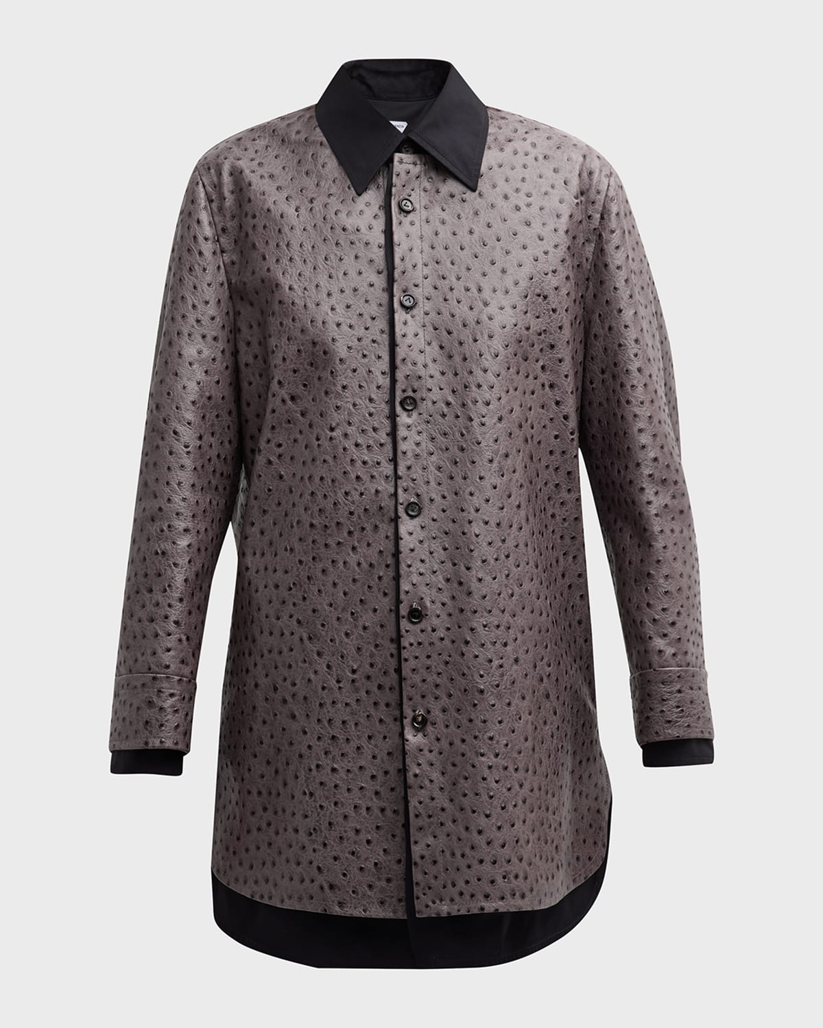 Bottega Veneta Embossed Ostrich Leather Layered Mini Shirtdress In Multi-nero