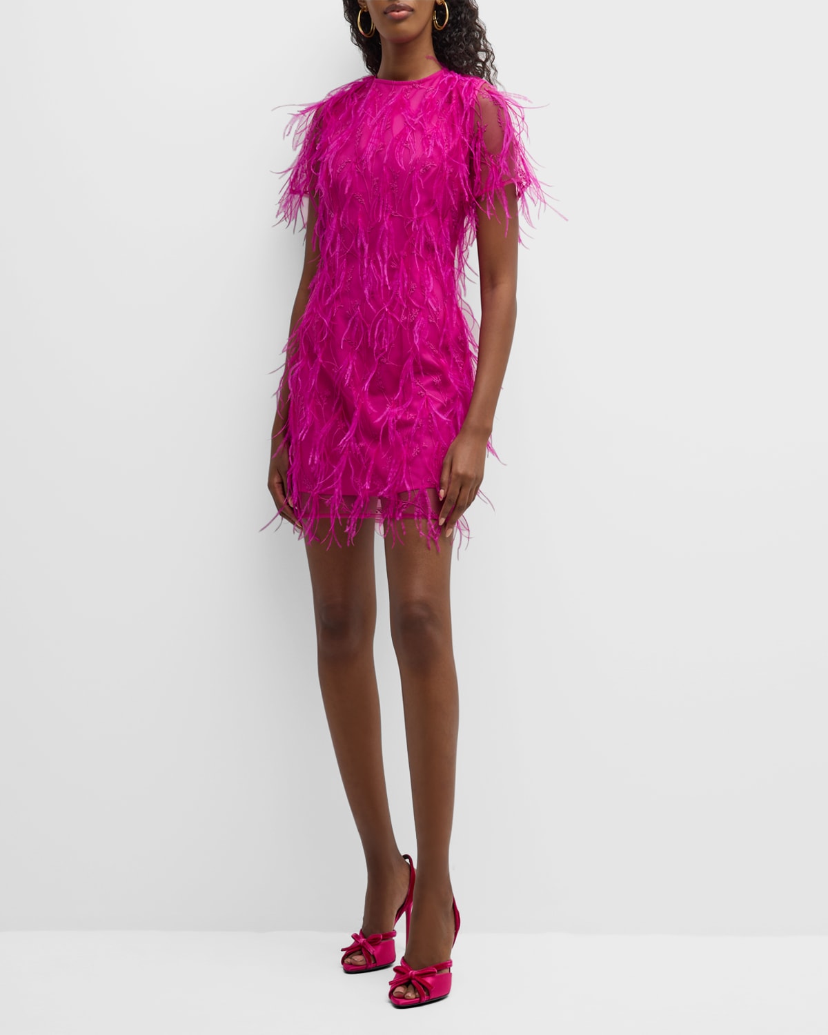 Milly Rana Embroidered Feather Bodycon Mini Dress In Fuchsia