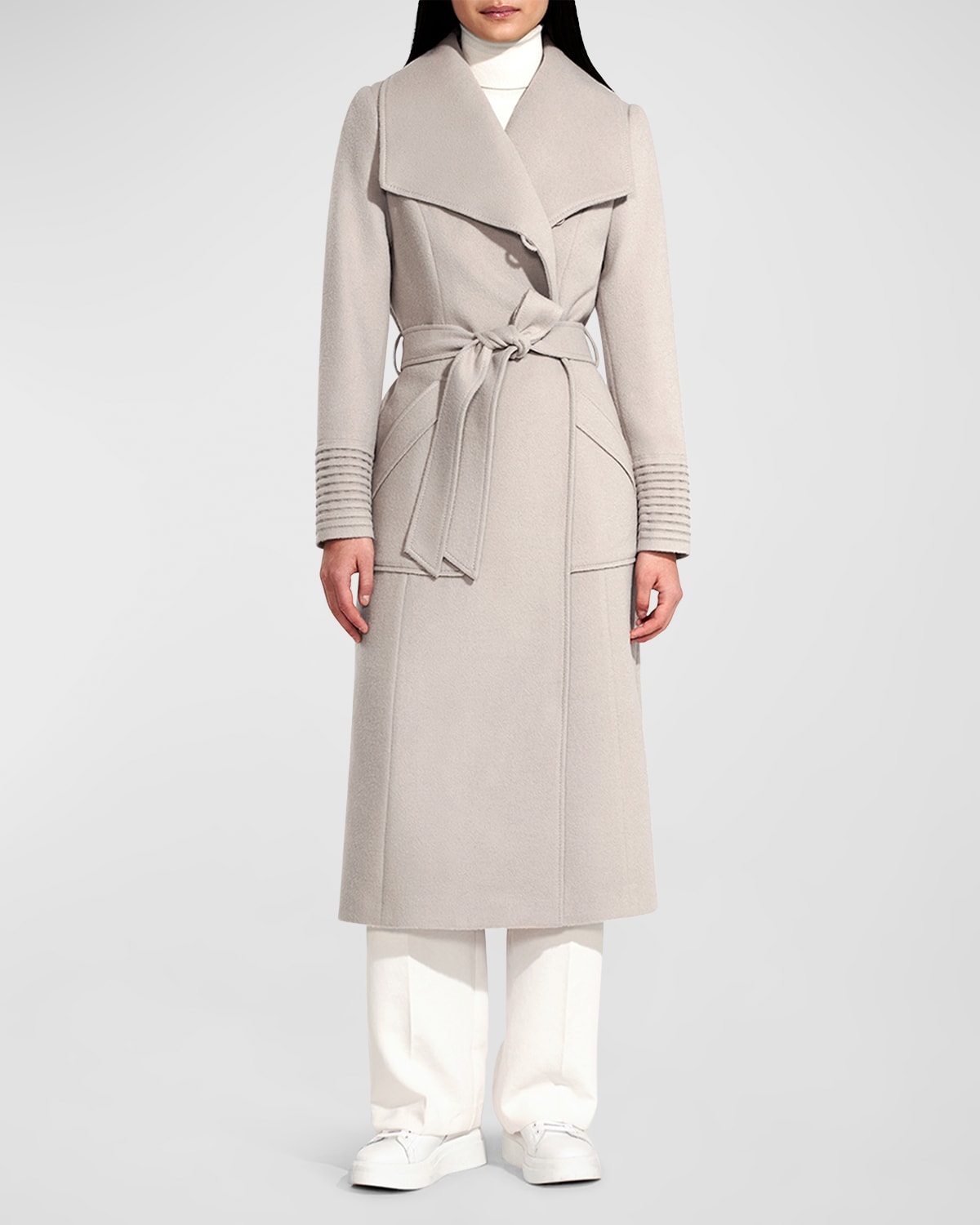 SENTALER BELTED ALPACA WOOL WRAP COAT WITH WIDE COLLAR