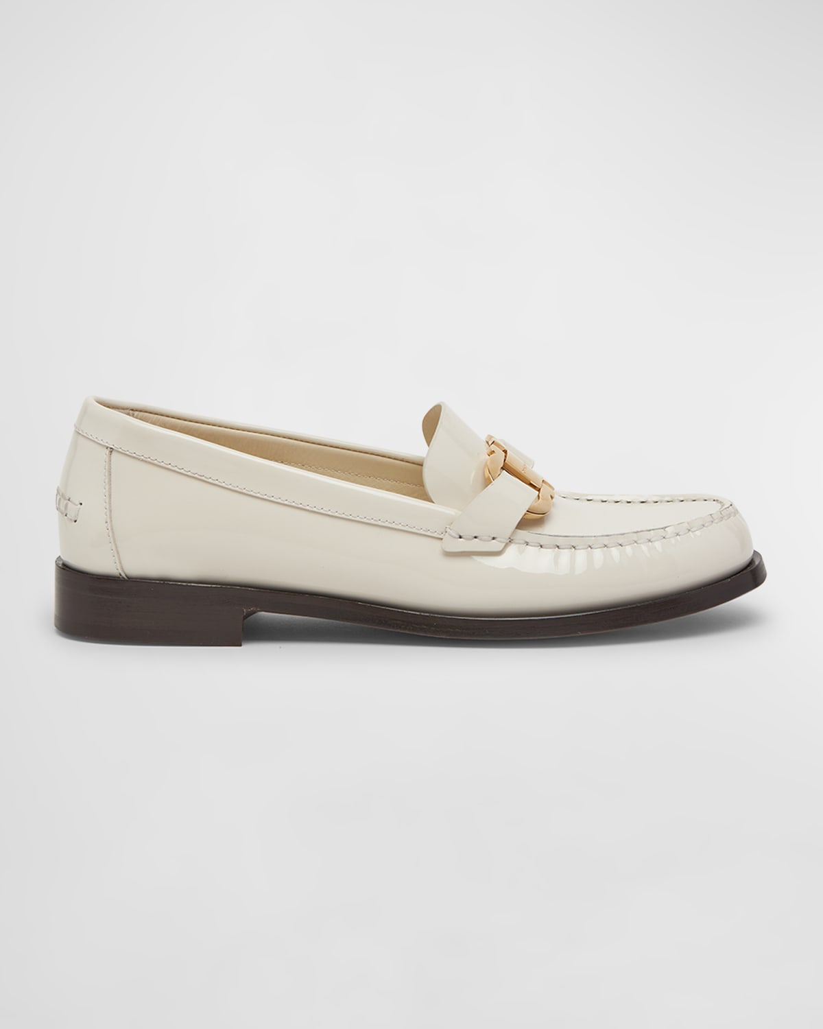 Ferragamo Maryan Patent Gancini Bit Loafers In Mascarpone Cream