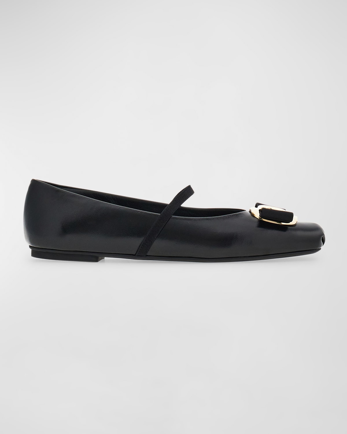 Ferragamo Zina Leather Bow Mary Jane Ballerina Flats In Nero