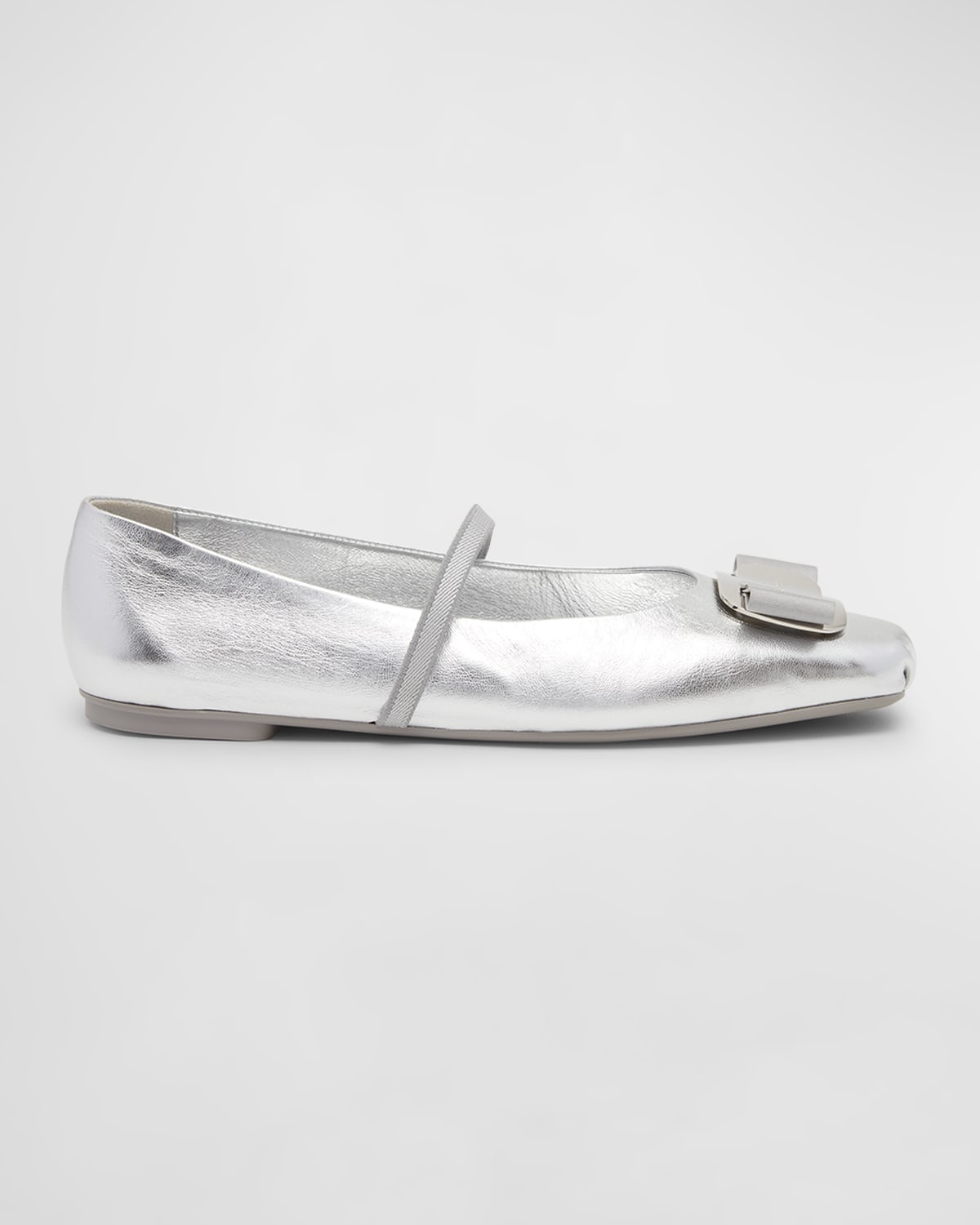 Ferragamo Zina Silver Ballerinas In Silver