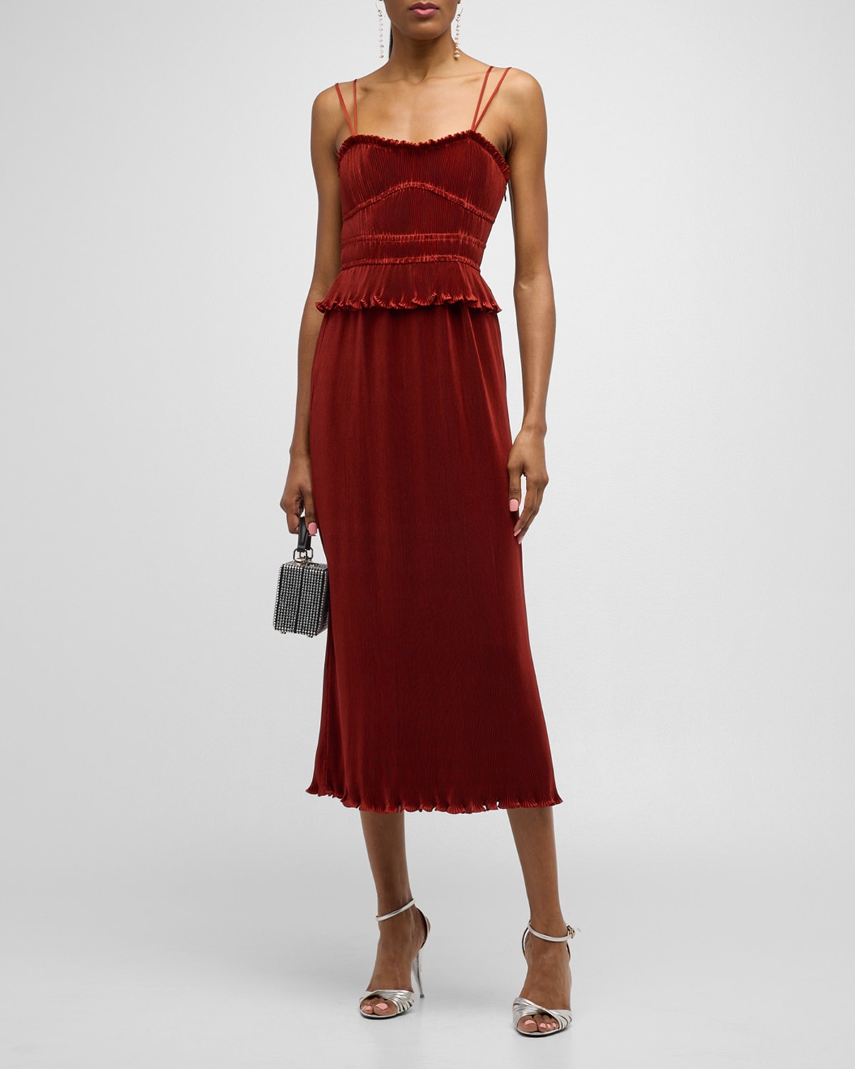 Shop Derek Lam 10 Crosby Brisha Ribbed Velvet A-line Midi Dress In Terracotta
