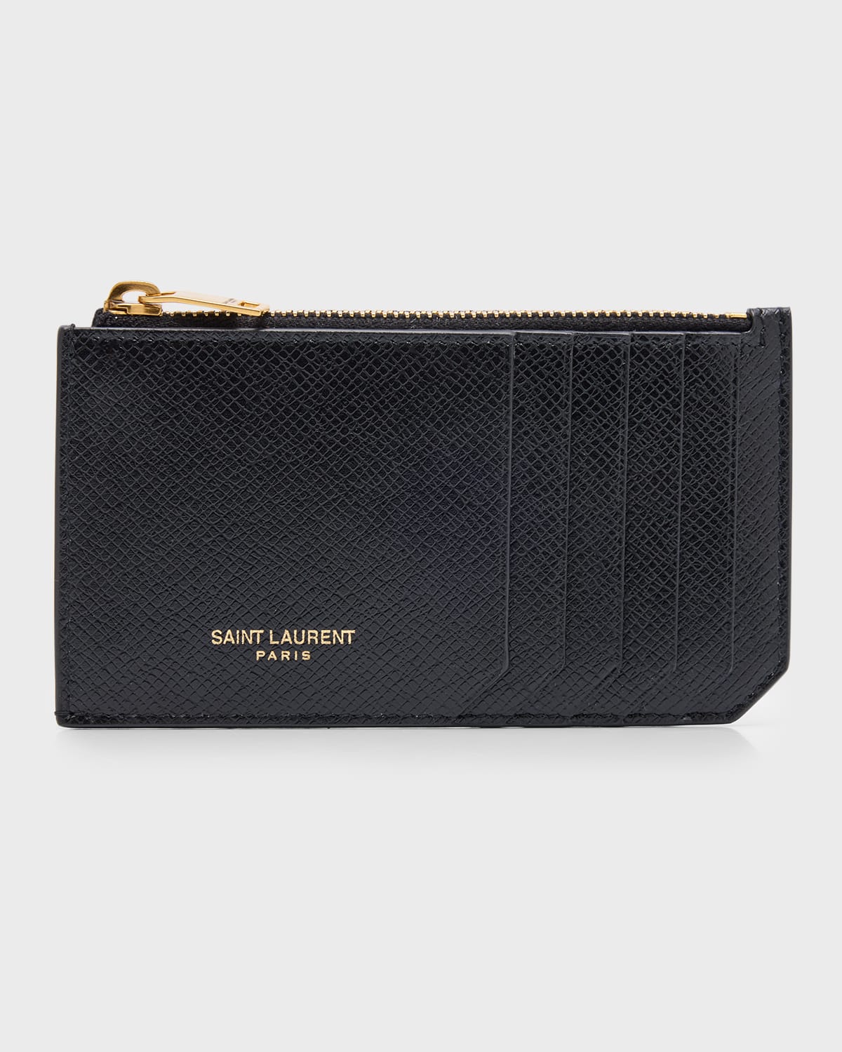 Saint Laurent Men's Leather Zip Card Holder In Black