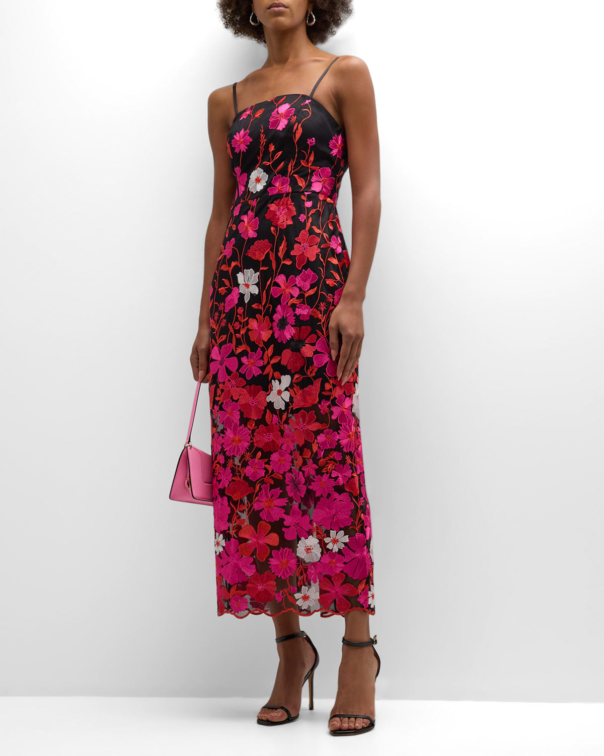 MILLY KAIT FLORAL-EMBROIDERED COLUMN MAXI DRESS