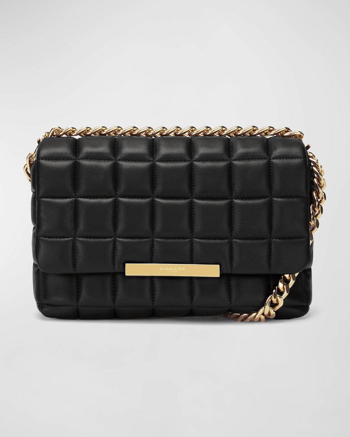 Demellier Phoenix Quilted Leather Chain Shoulder Bag In Black Smooth