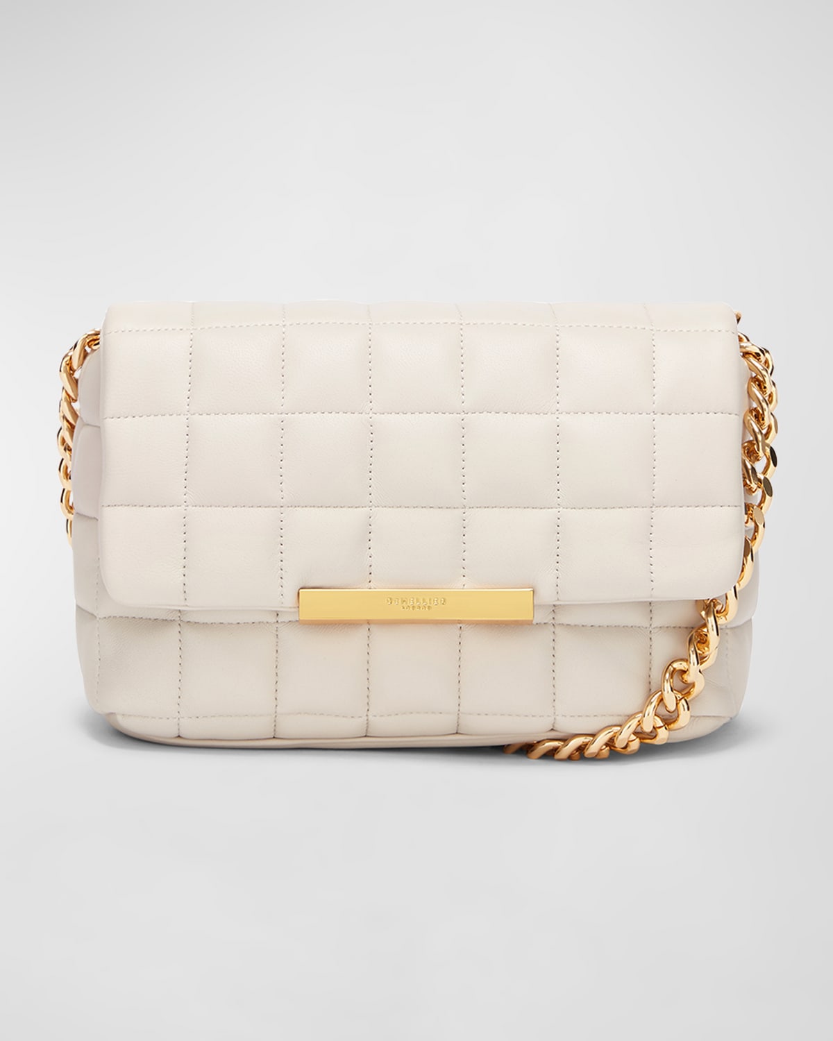 Demellier Phoenix Quilted Leather Chain Shoulder Bag In Off White Smooth