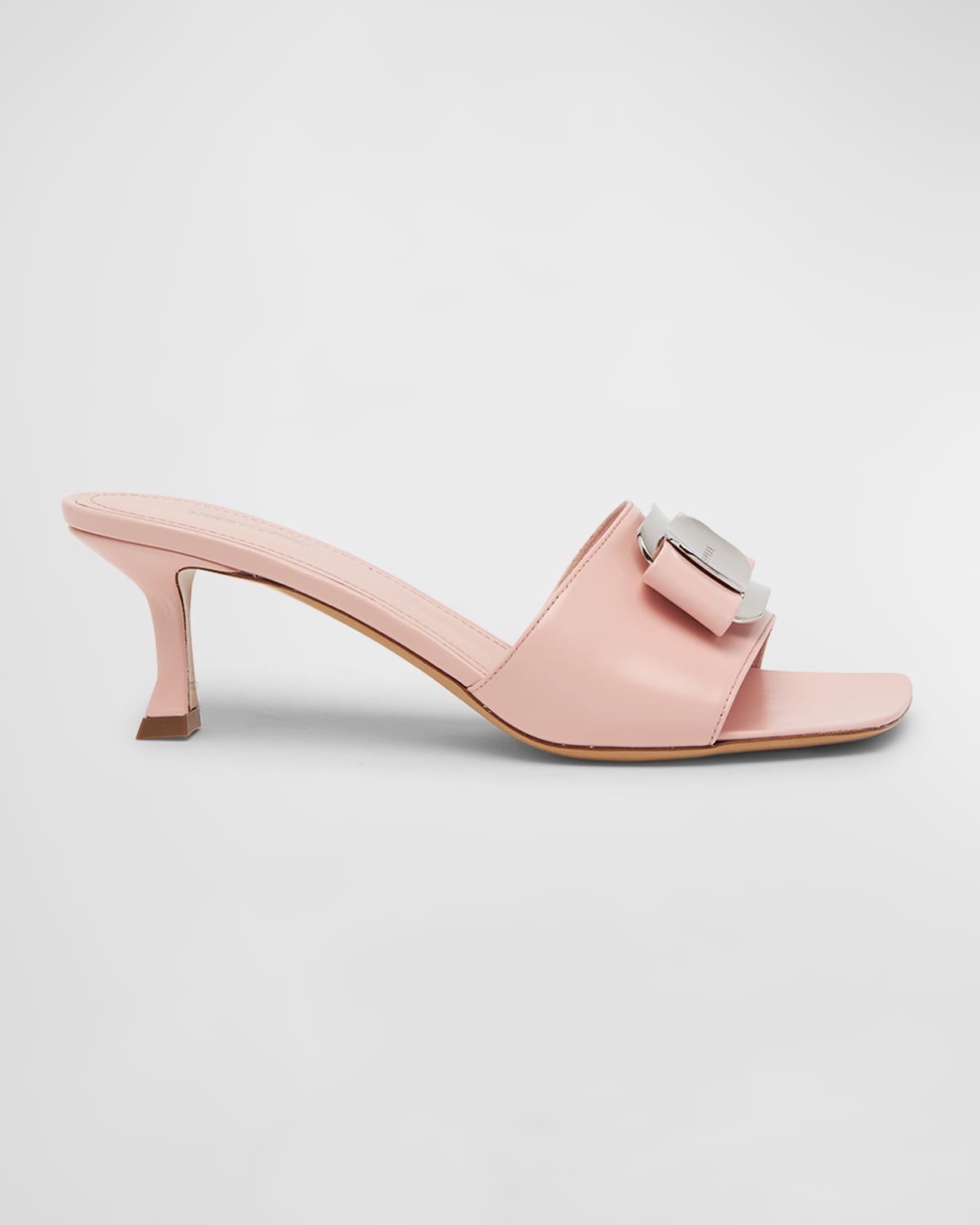 Shop Ferragamo Zelie Leather Bow Mule Sandals In Nylund
