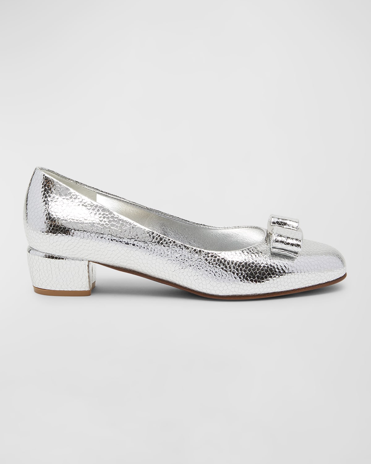Ferragamo Woman Vara Bow Pump Shoe In Silver