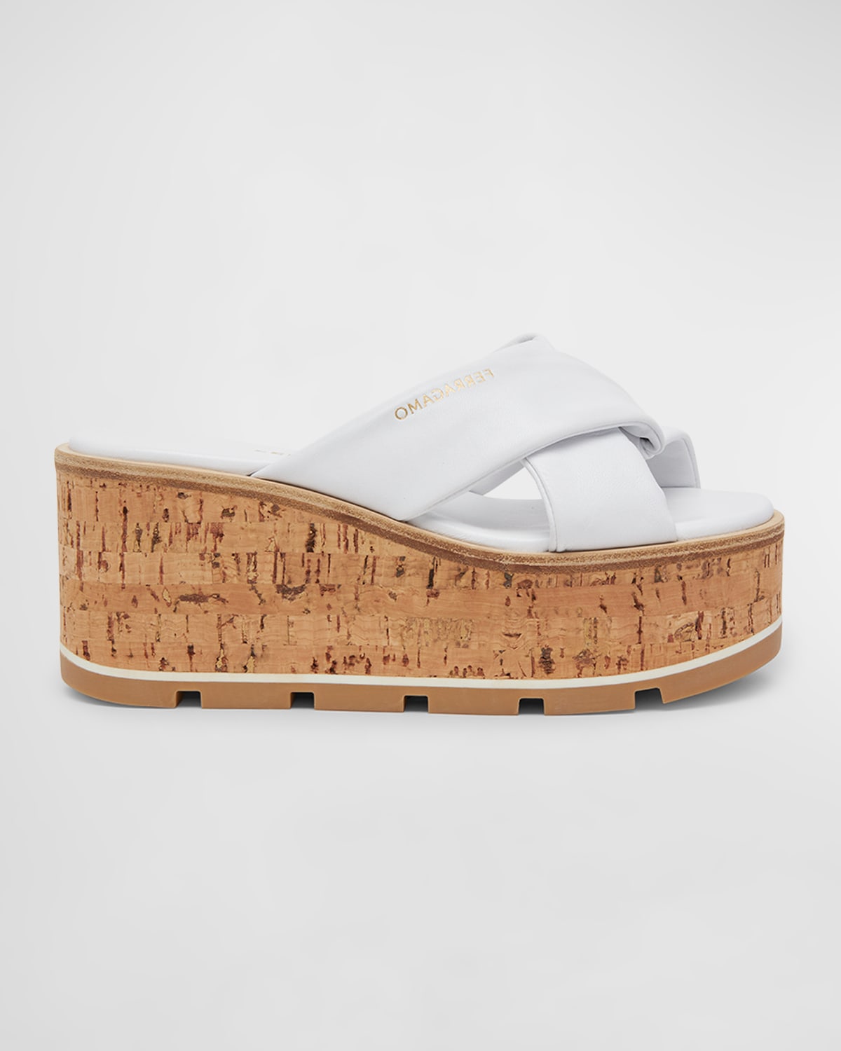 Shop Ferragamo Engracia Leather Cork Slide Sandals In Optic White