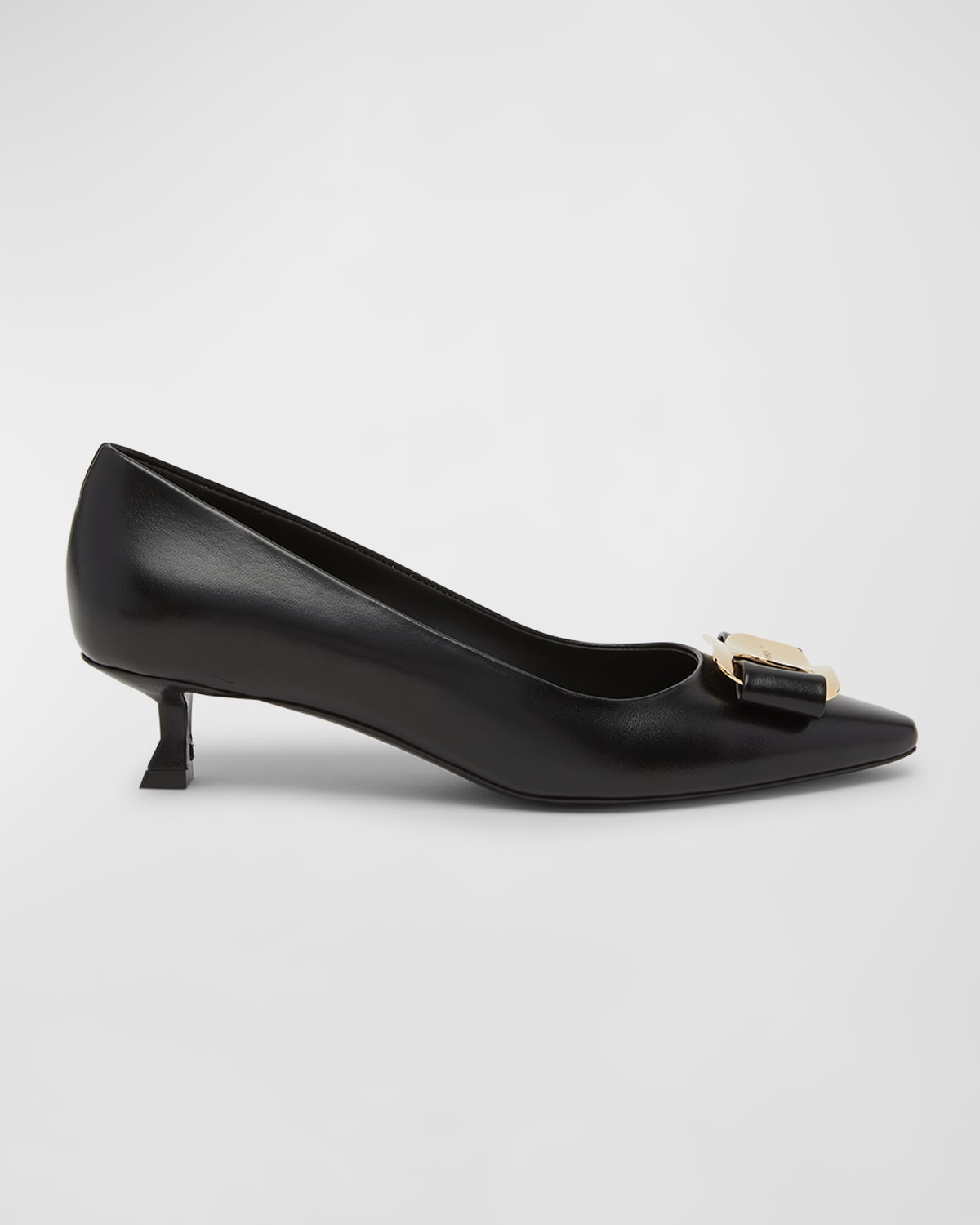 Ferragamo Zelma Leather Bow Kitten-heel Pumps In Nero