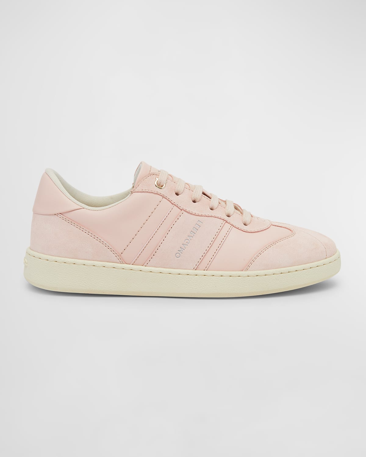 Shop Ferragamo Achilles Mixed Leather Low-top Sneakers In Nylund Pink