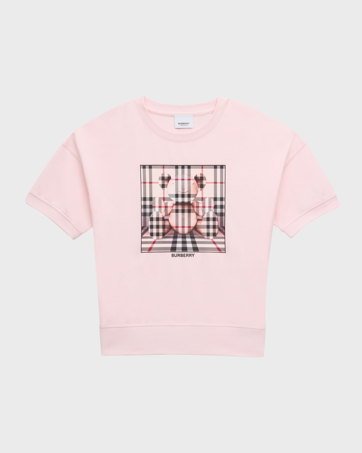 Burberry Kids' Girl's Pia Check-print Bear Graphic T-shirt In Alabaster Pink
