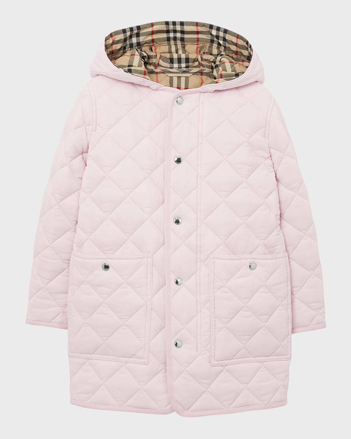 Burberry Kids' Diamond-quilted Hooded Padded Coat In Alabaster Pink
