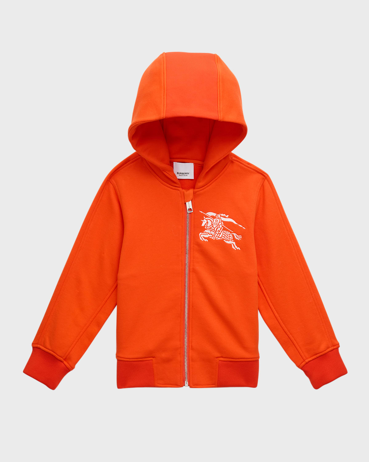 Burberry Kids' Boy's Devan Equestrian Knight Design Hoodie In Scarlet Orange
