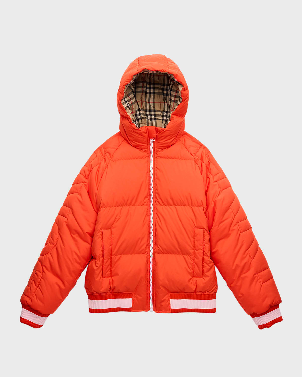Burberry Kids' Boy's Landry Logo Embossed Puffer Jacket In Scarlet Orange