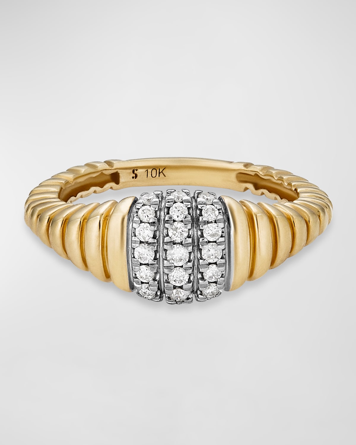 Three-Row Diamond Pavé 10K Gold Pinky Ring