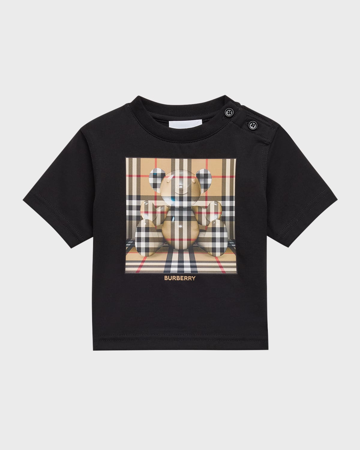 Burberry Kids'  Childrens Check Thomas Bear Print Cotton T-shirt In Black