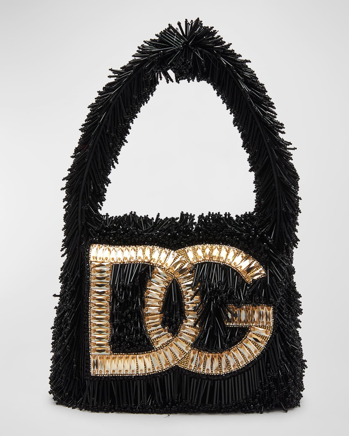 Dolce & Gabbana Dg Logo Fringe Shoulder Bag In Black
