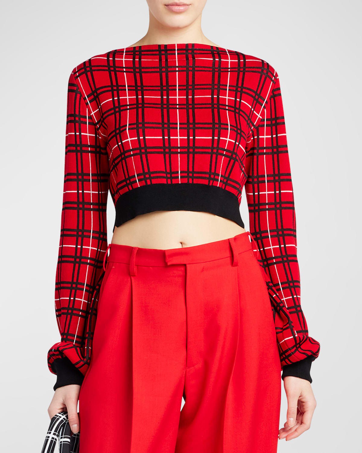 MARNI PLAID HIGH-NECK CROP SWEATER