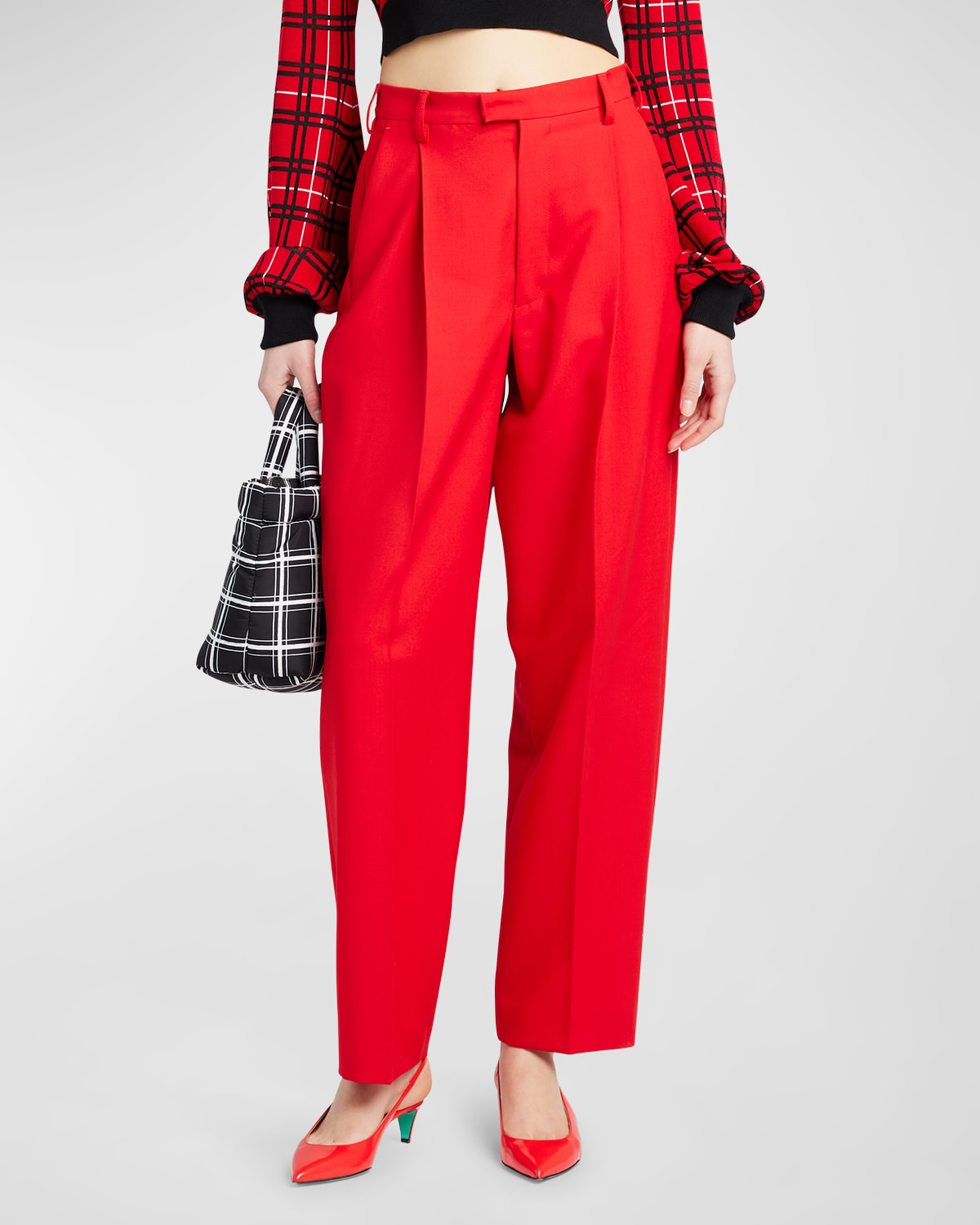 Shop Marni Straight-leg Pleated Trousers In Red