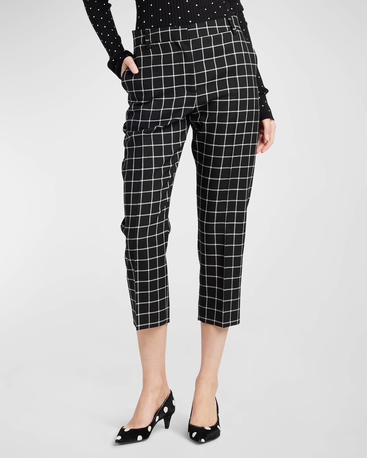 Marni Check-pattern Wide-leg Cropped Trousers In Black