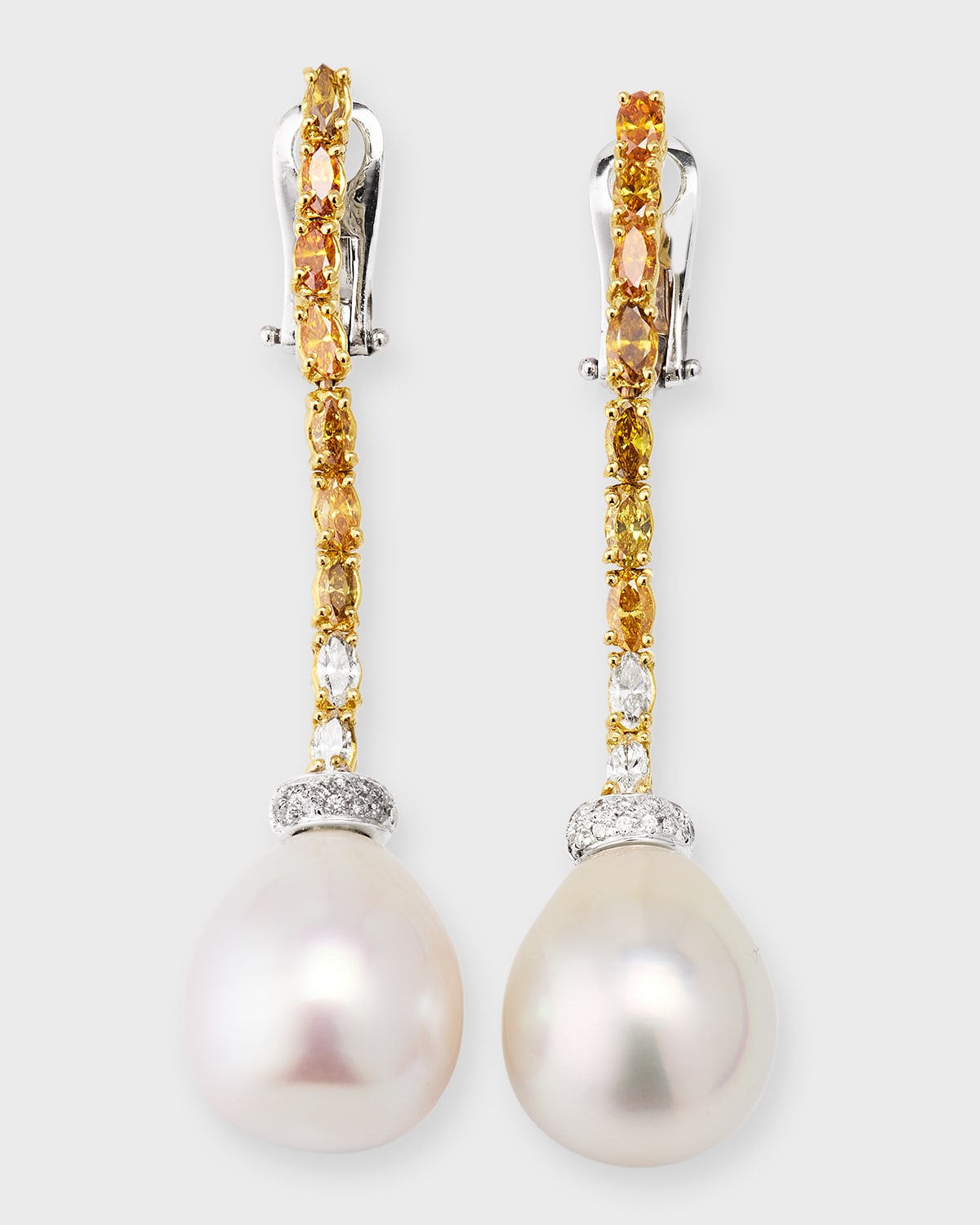 Pearls By Shari Two-tone Diamond And Pearl Drop Earrings In White