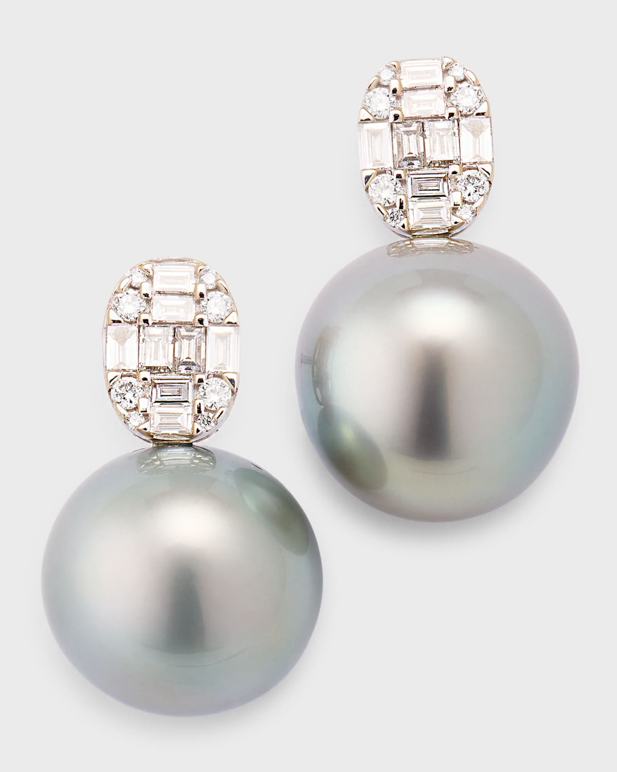 Pearls By Shari 18k White Gold Diamond And Tahitian Pearl Earrings In Metallic