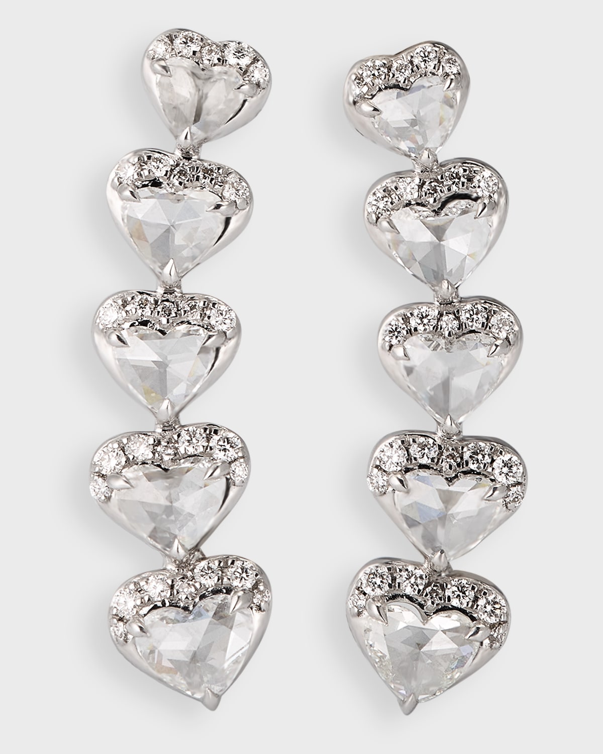 64 Facets 18k White Gold Diamond Heart Ear Crawlers In Metallic