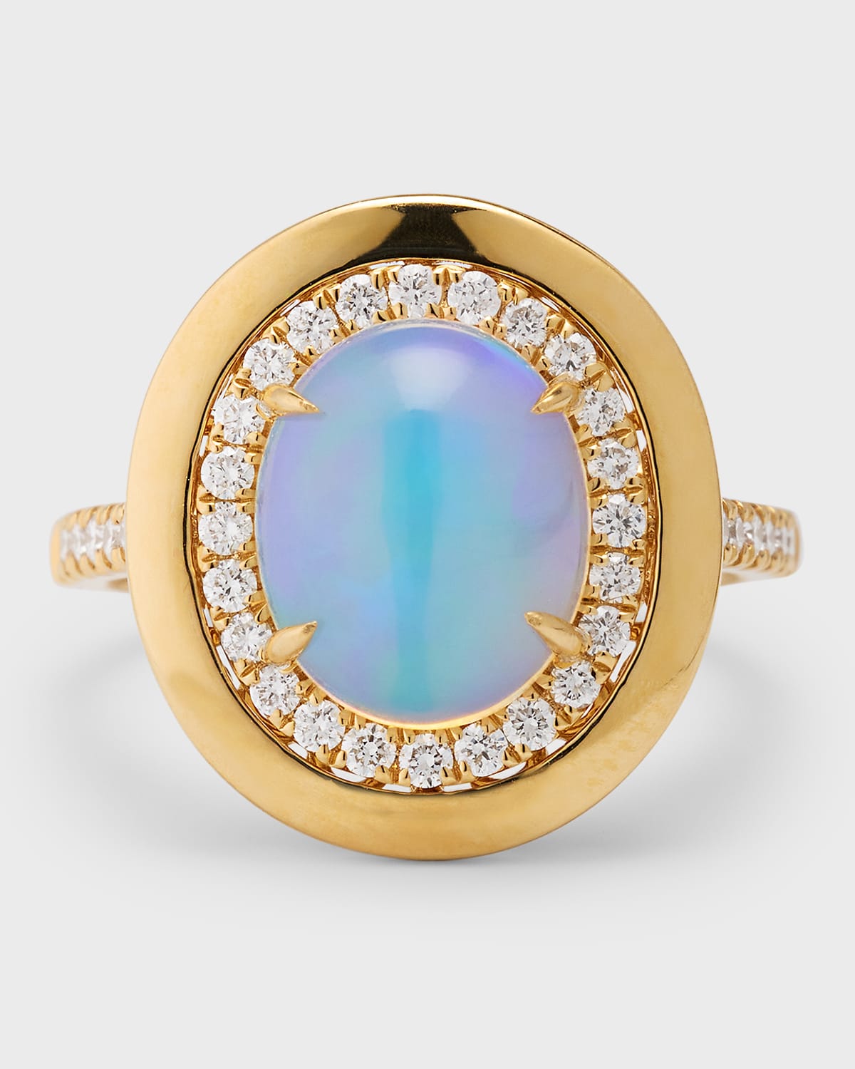 18K Yellow Gold Ring with Oval Opal and Diamonds, Size 7, 2.37tcw