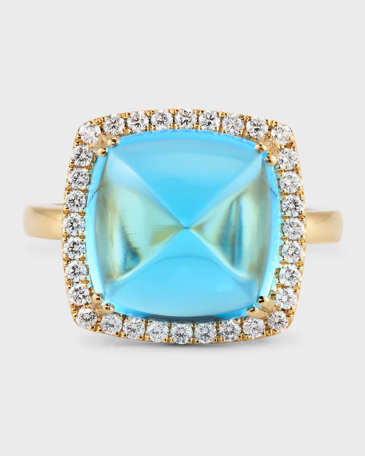 18K Yellow Gold Ring with Swiss Blue Topaz and Diamonds, Size 7, 11.32tcw