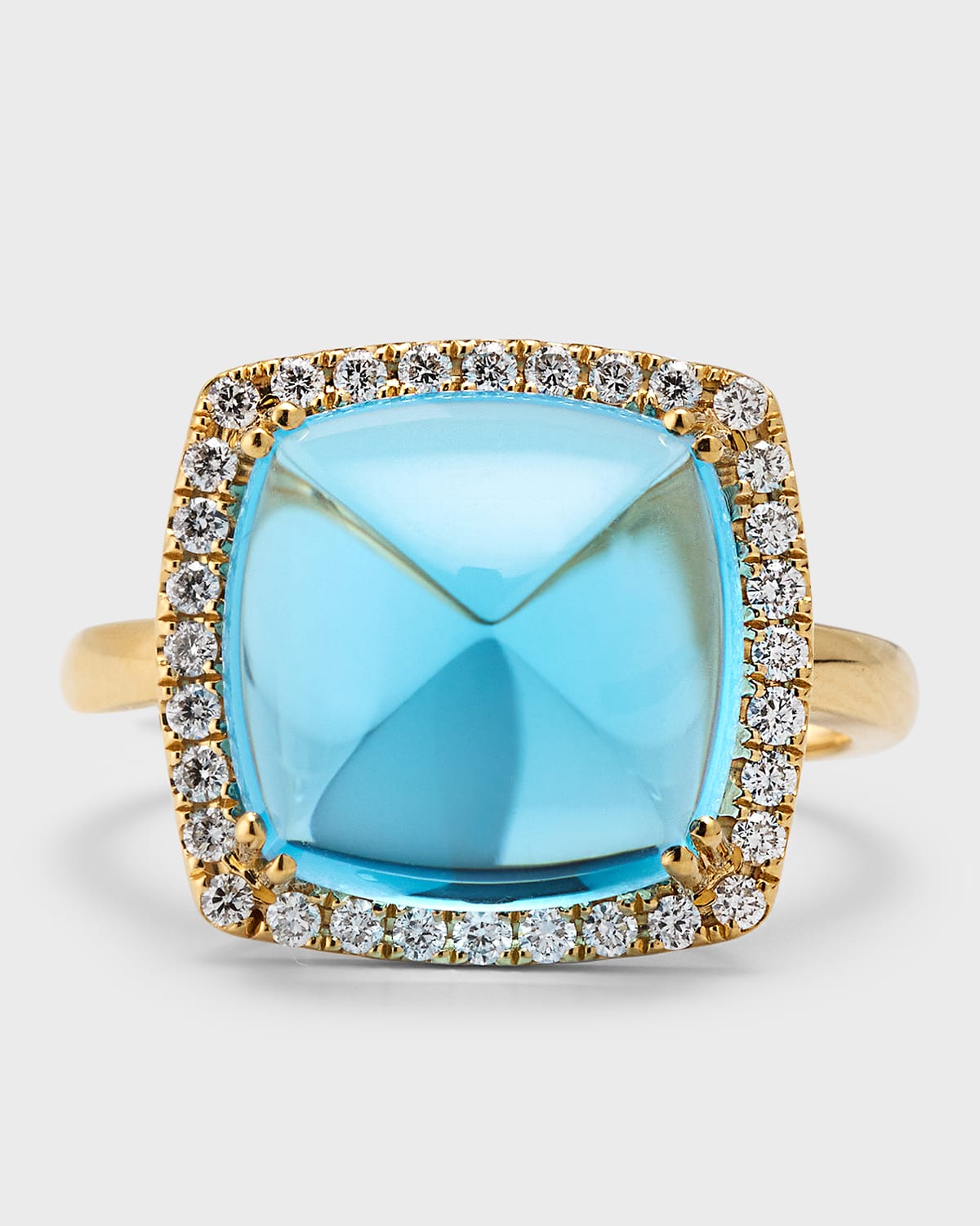 18K Yellow Gold Ring with Swiss Blue Topaz and Diamonds, Size 7, 11.01tcw