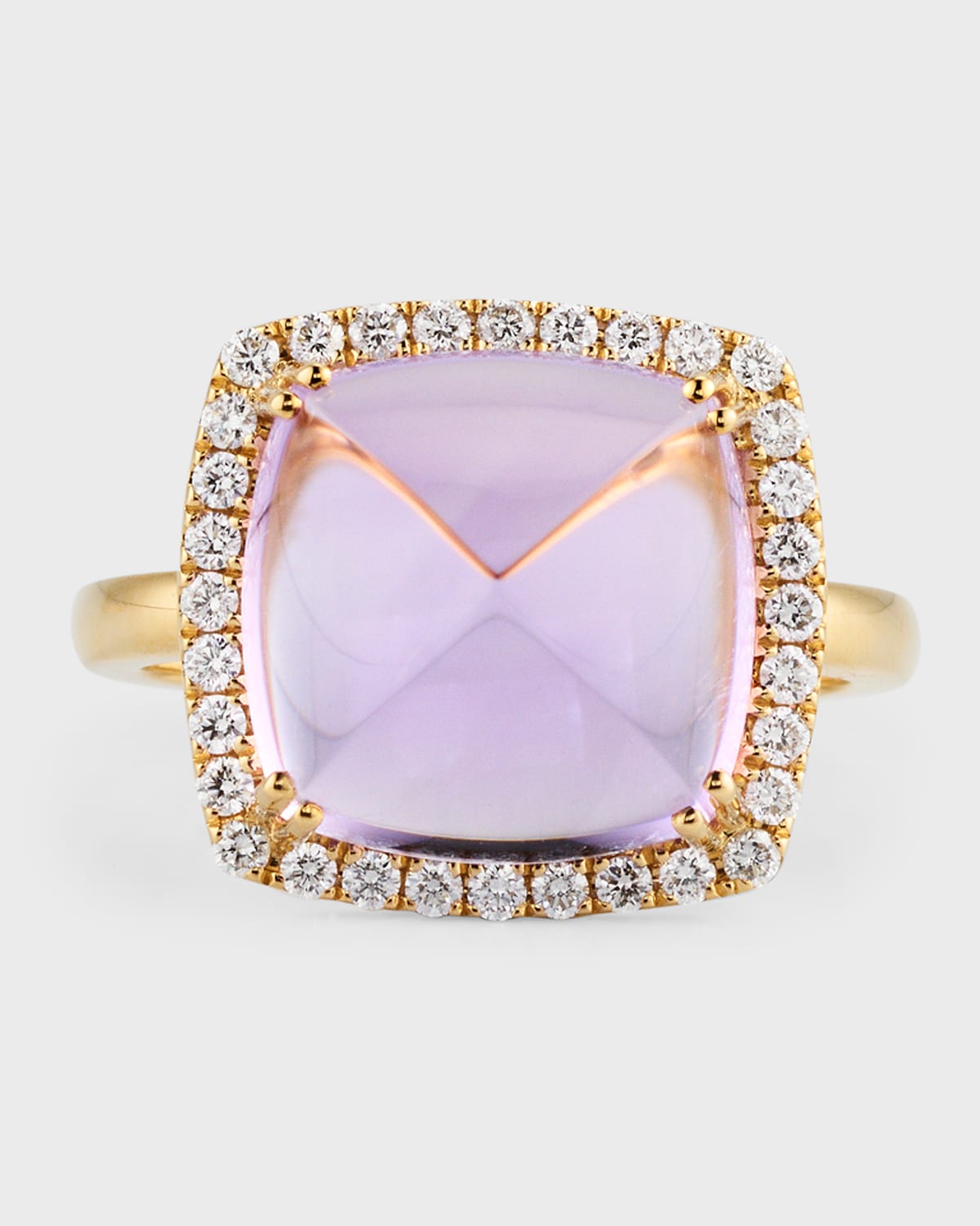 18K Yellow Gold Ring with Amethyst and Diamonds, Size 7, 8.52tcw