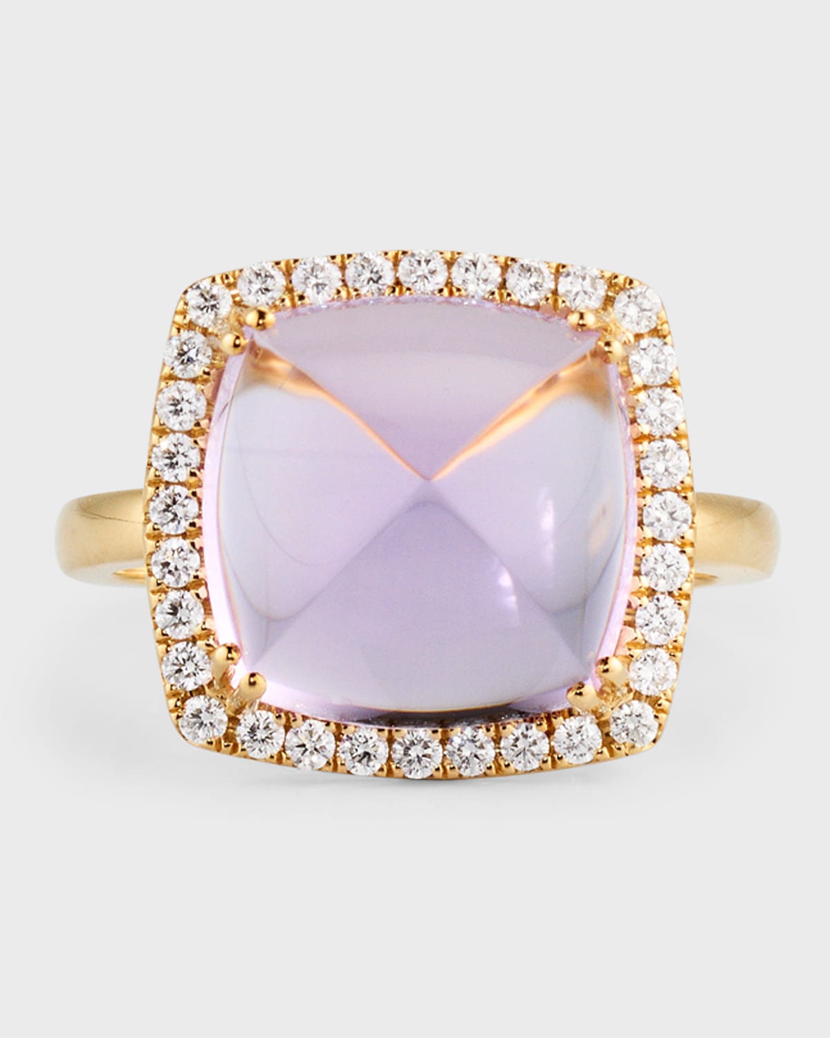 18K Yellow Gold Ring with Amethyst and Diamonds, Size 7, 8.44tcw