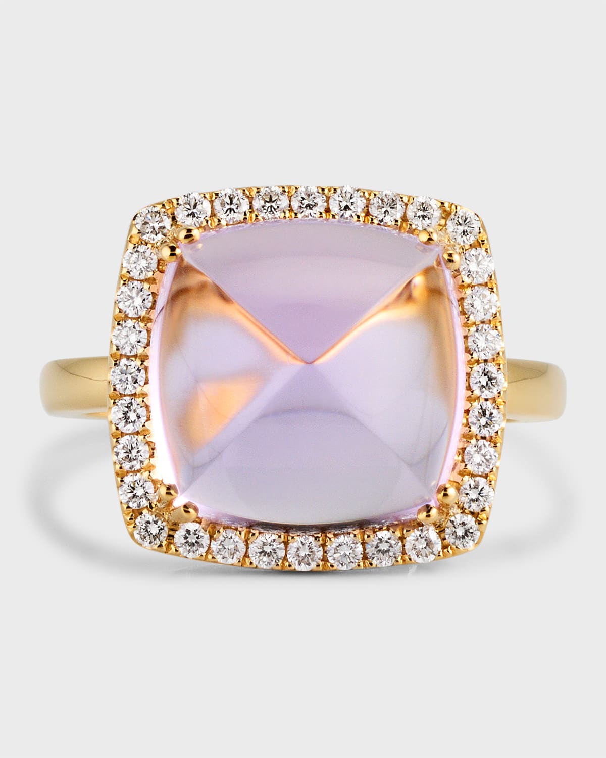 18K Yellow Gold Ring with Amethyst and Diamonds, Size 7, 8.98tcw