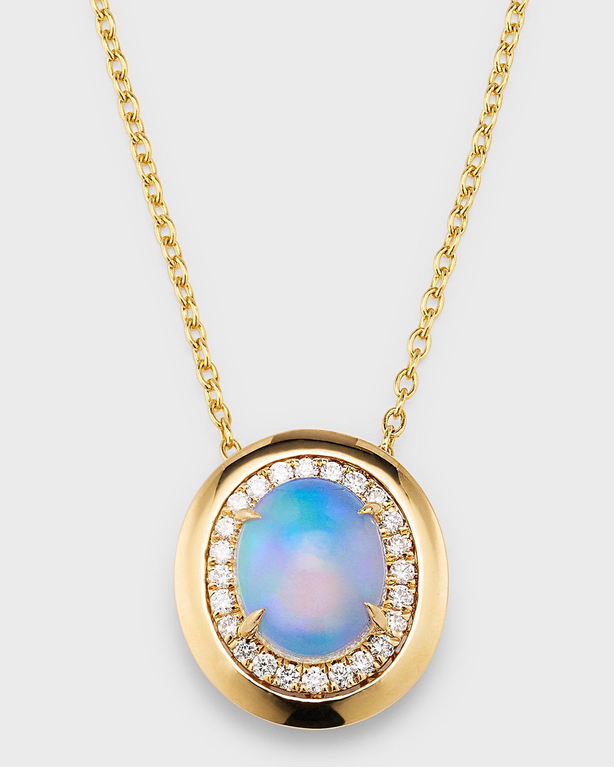 18K Yellow Gold Pendant with Oval Opal and Diamonds, 2.24tcw