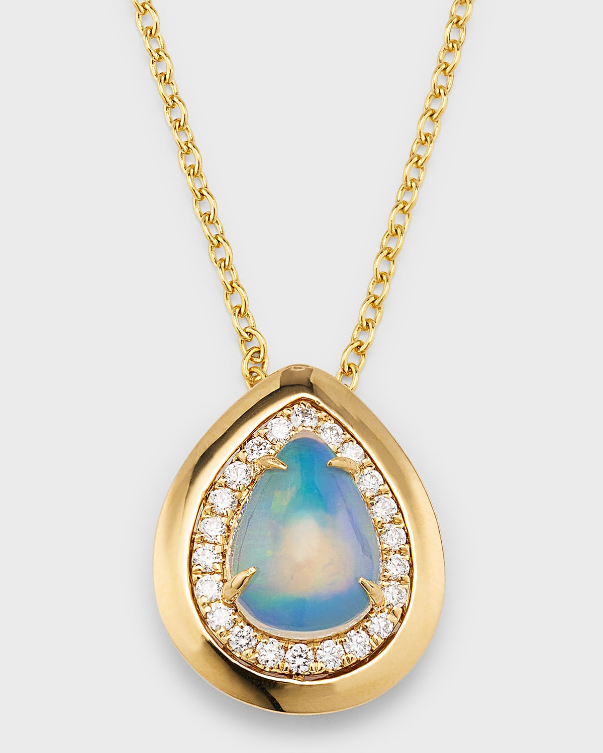 18K Yellow Gold Pendant with Pear Shape Opal and Diamonds, 1.37tcw