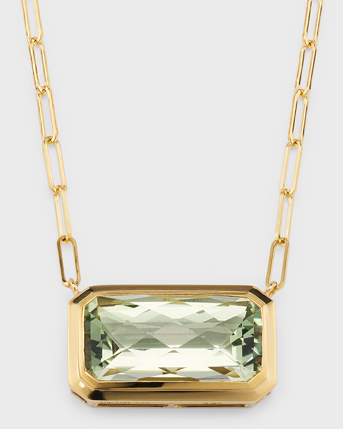 18K Yellow Gold Necklace with Green Amethyst Bezel, 8.02tcw