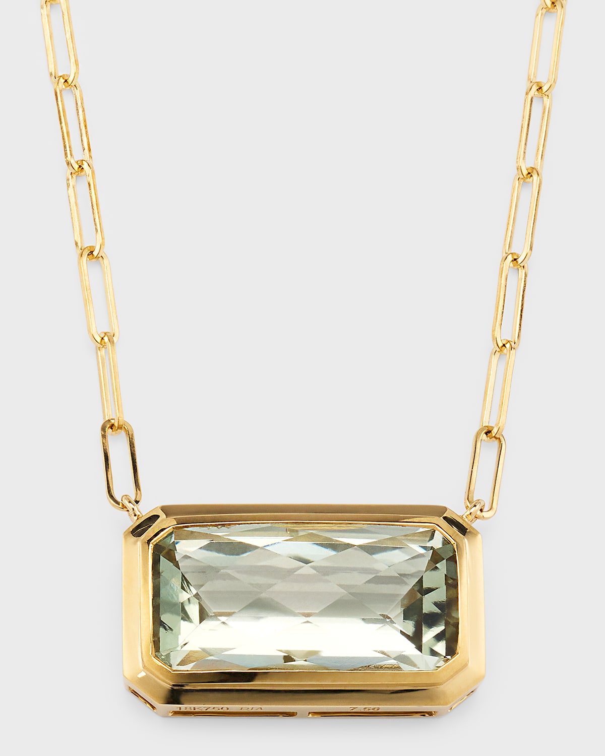 18K Yellow Gold Necklace with Green Amethyst Bezel, 7.56tcw