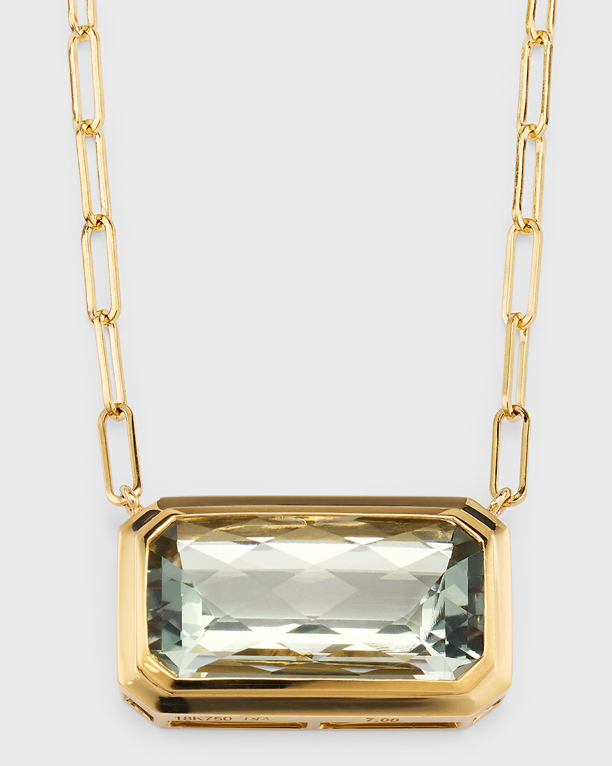 18K Yellow Gold Necklace with Green Amethyst Bezel, 7.0tcw