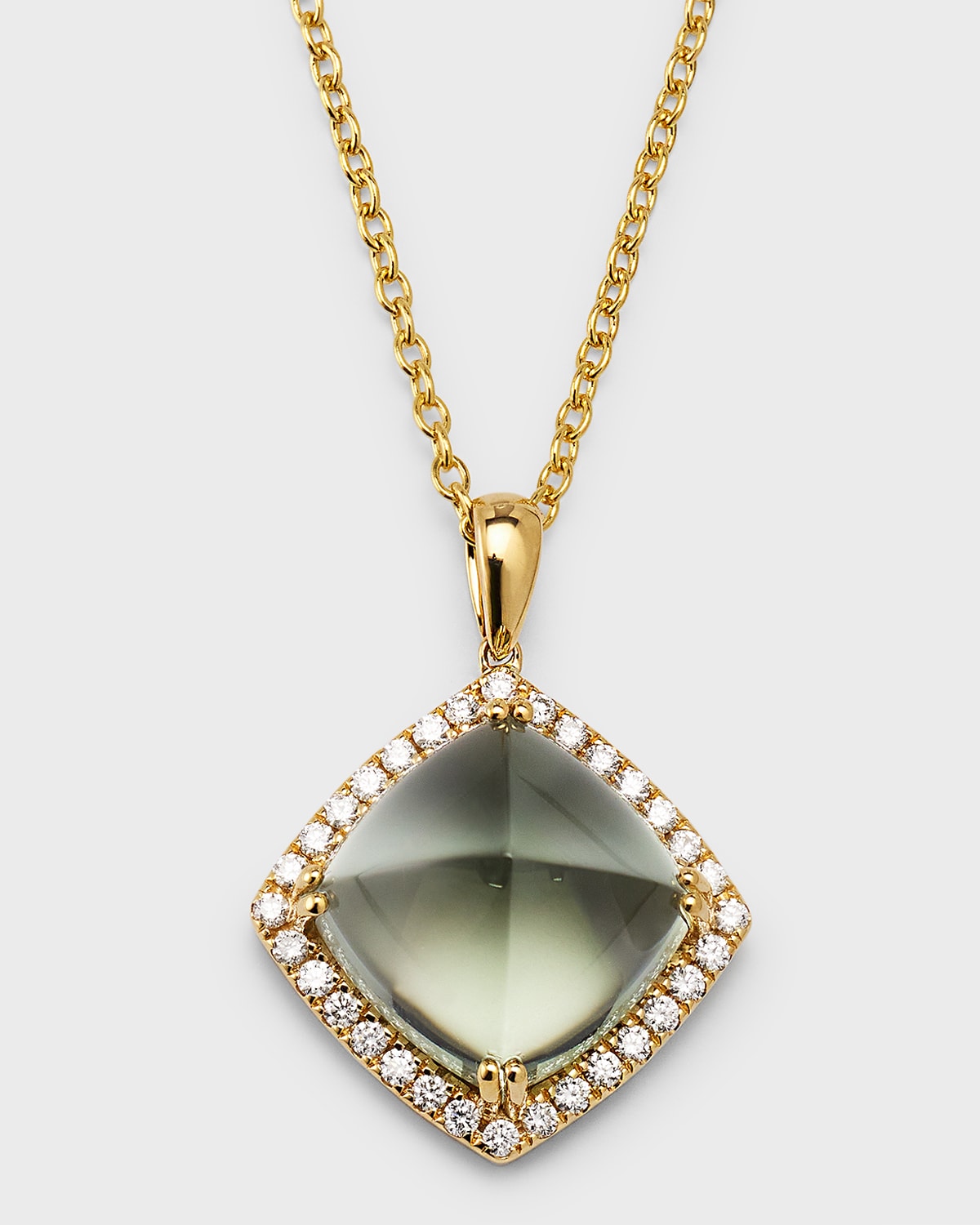 18K Yellow Gold Pendant with Green Amethyst and Diamonds, 8.58tcw