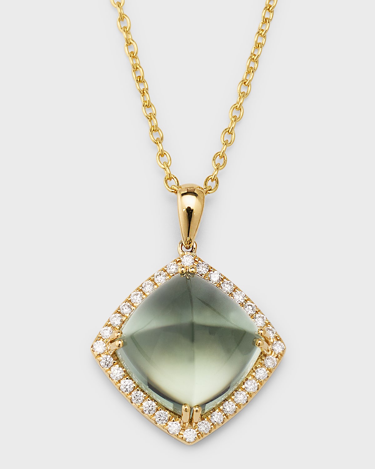 18K Yellow Gold Pendant with Green Amethyst and Diamonds, 8.6tcw