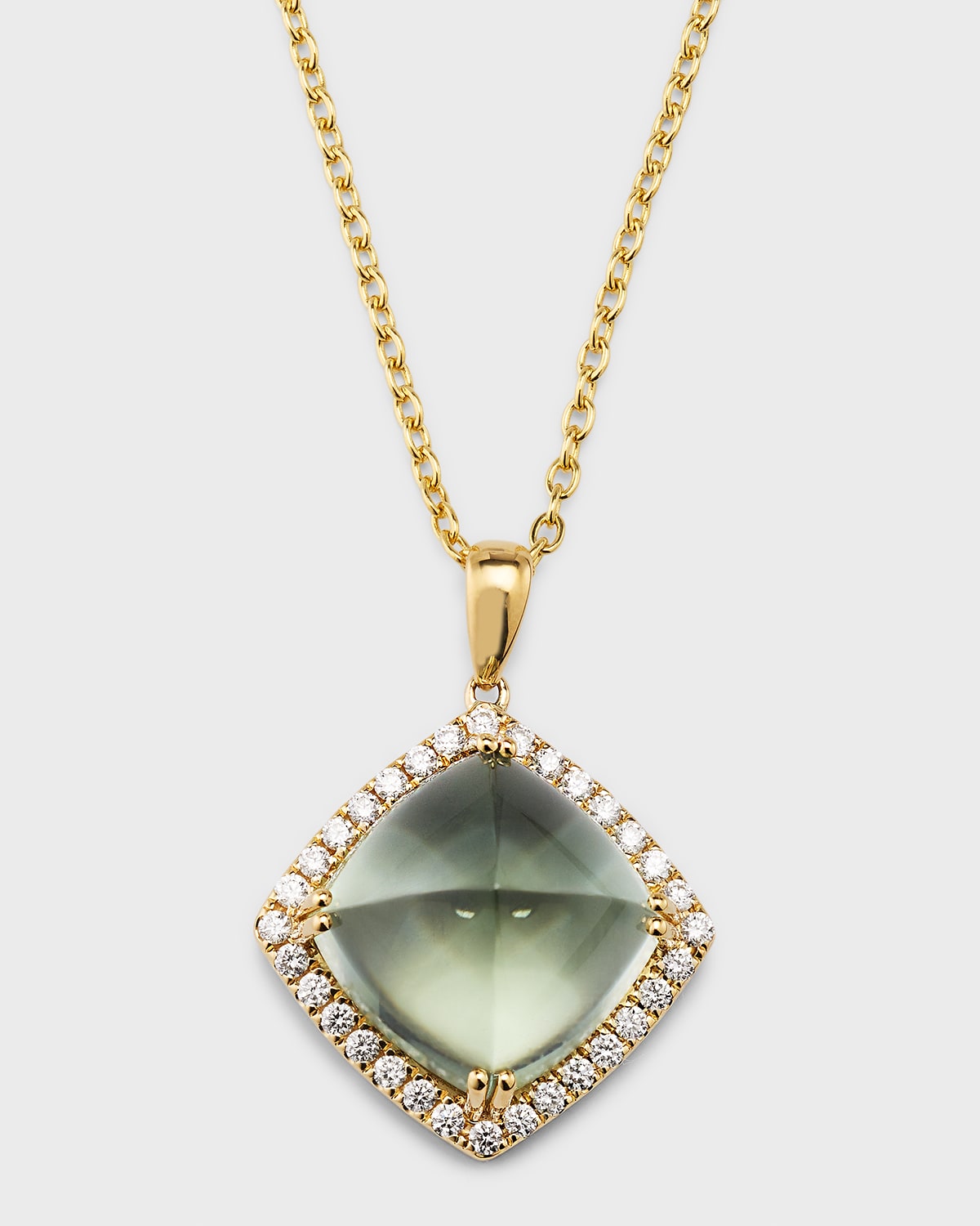 18K Yellow Gold Pendant with Green Amethyst and Diamonds, 8.7tcw