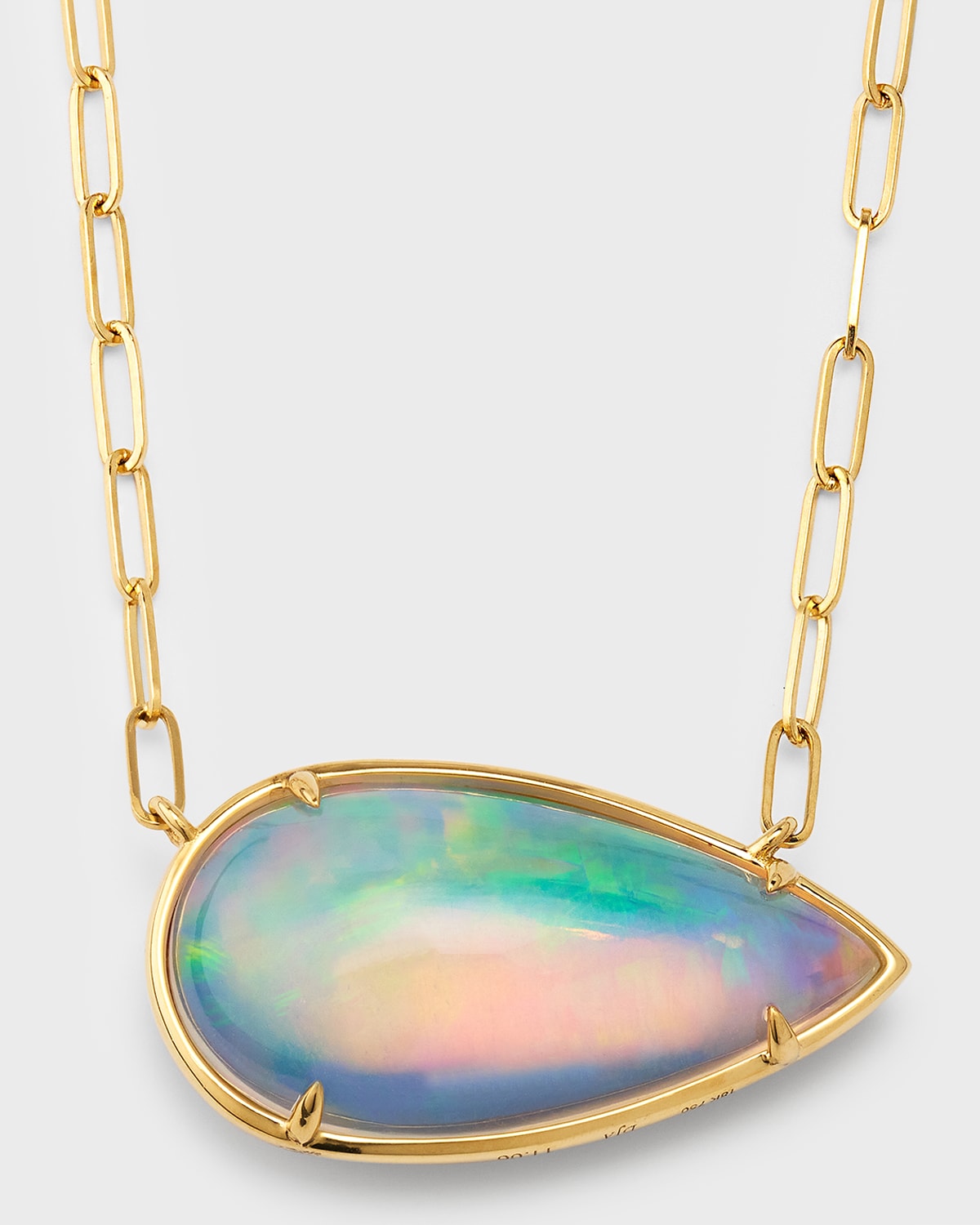 18K Yellow Gold Necklace with Pear Shape Opal on Paper Clip Chain, 11.06tcw