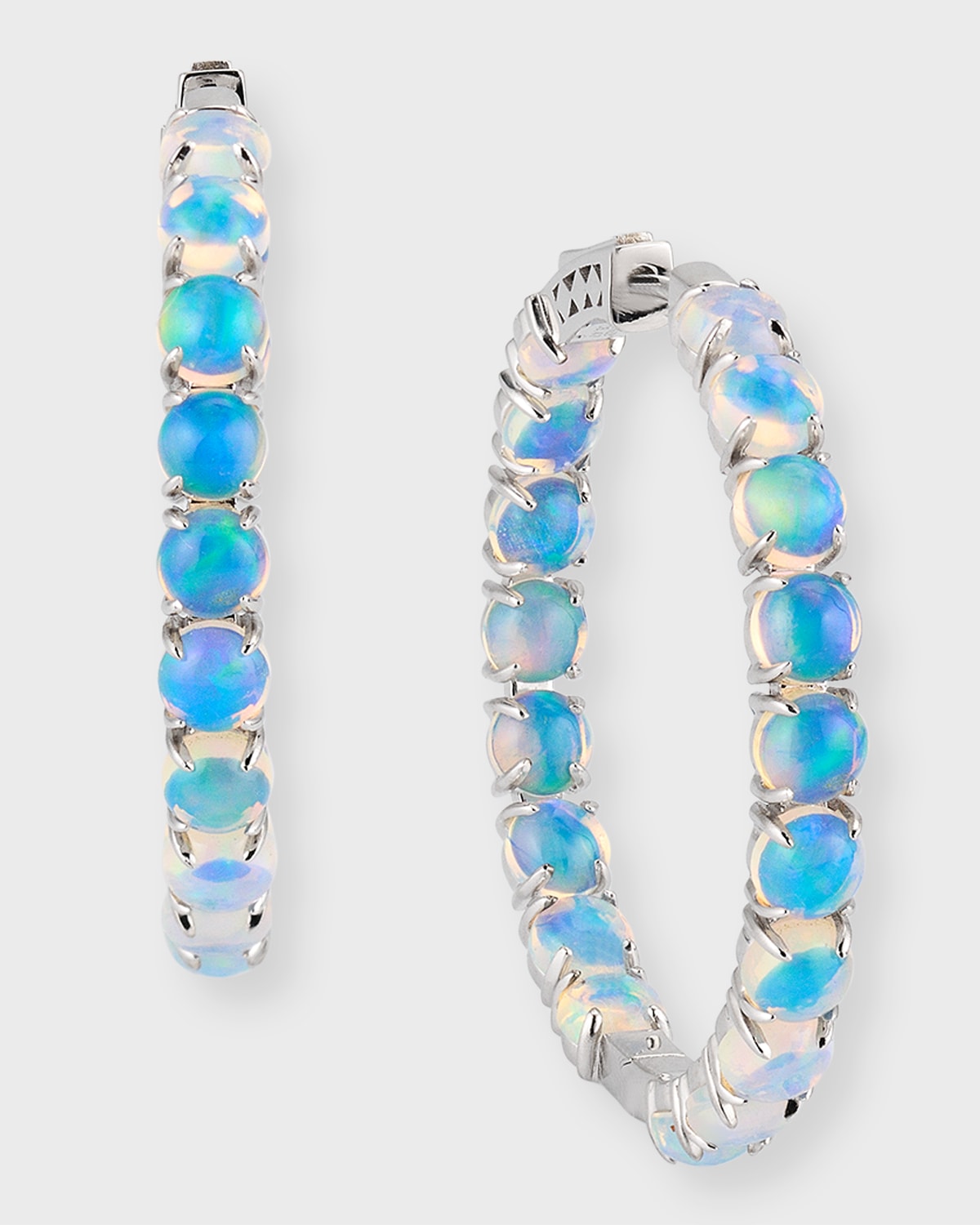 18K White Gold Hoop Earrings with Round Opals, 6.47tcw